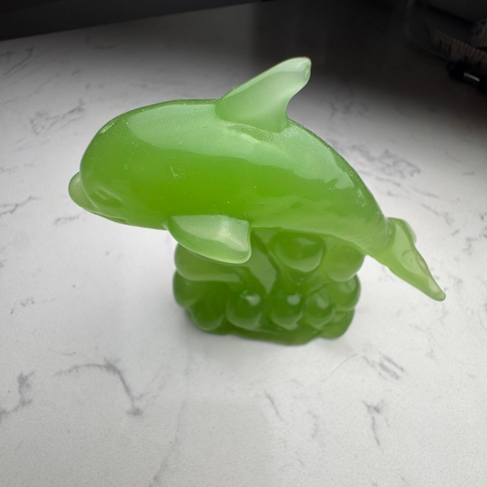 Lennox Green Glass Dolphin Figurine Wave Base Decorative Sculpture